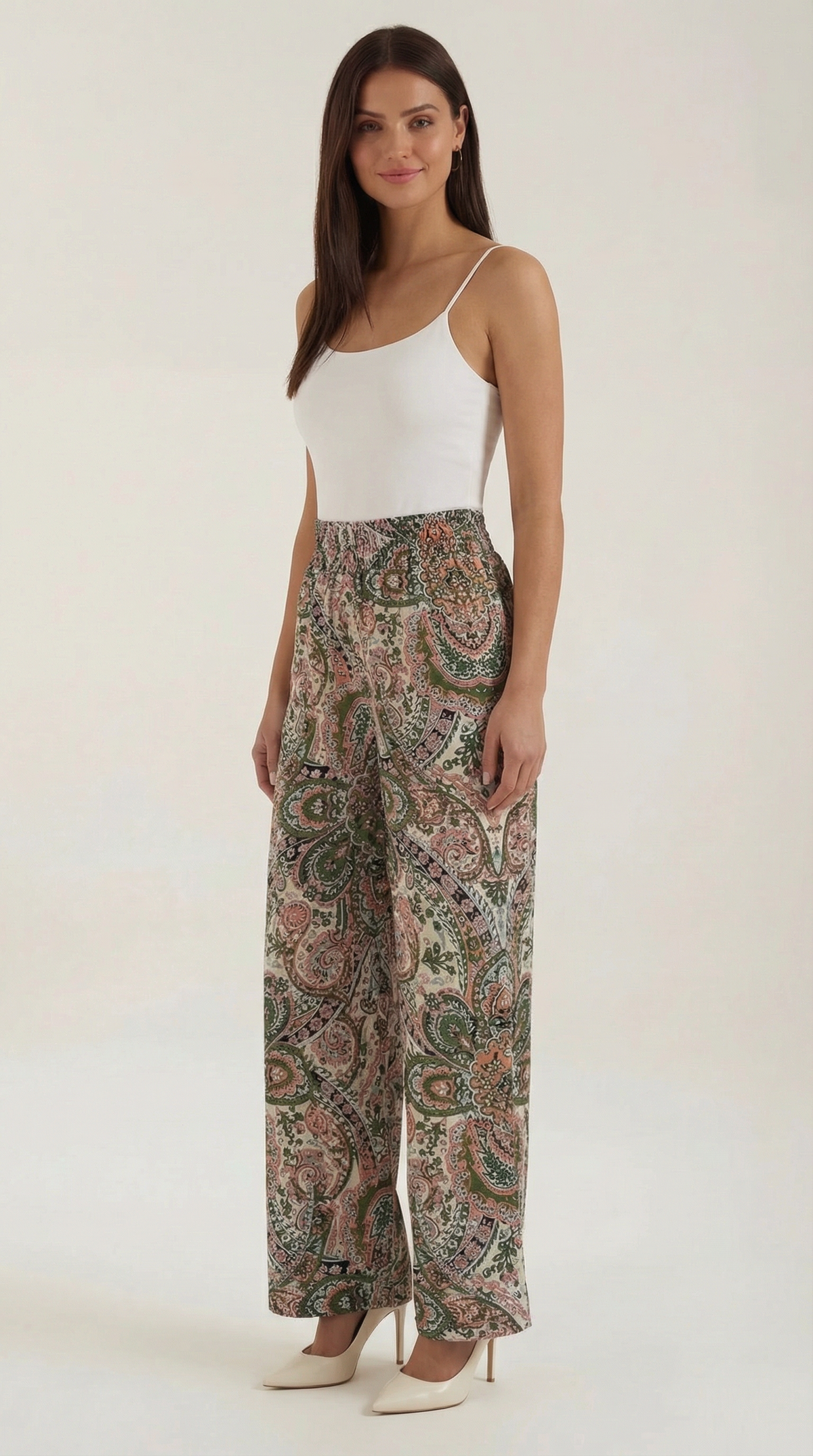 Weite Hose mit Paisleymuster und Gummibund für Damen