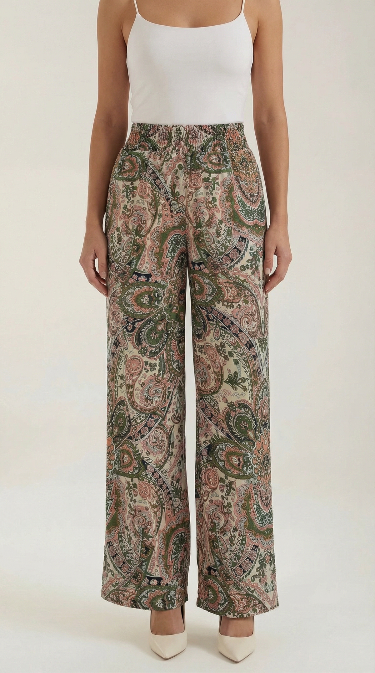 Weite Hose mit Paisleymuster und Gummibund für Damen