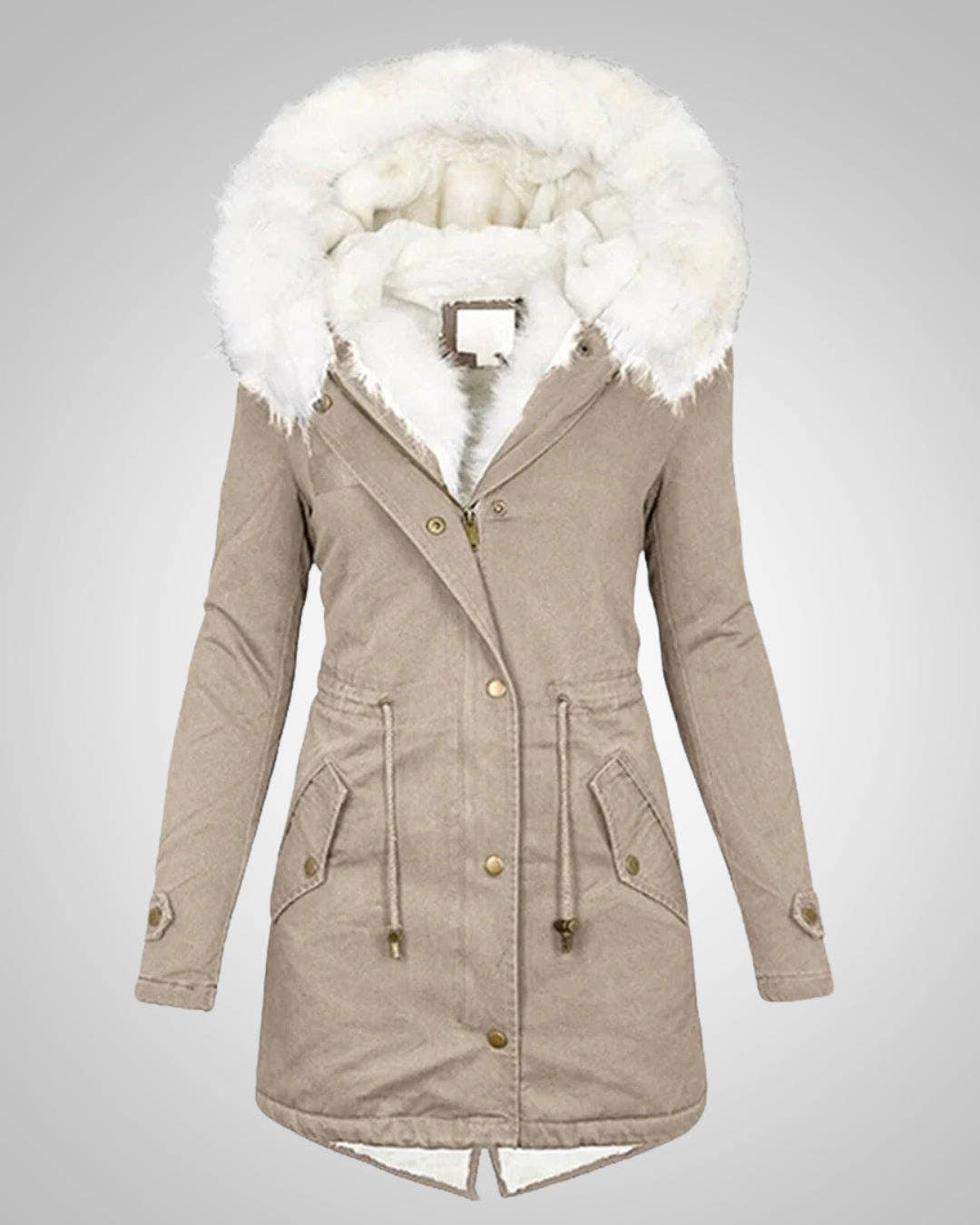 Parka Damen mit Fleecefutter, tailliert und abnehmbarer Kapuze