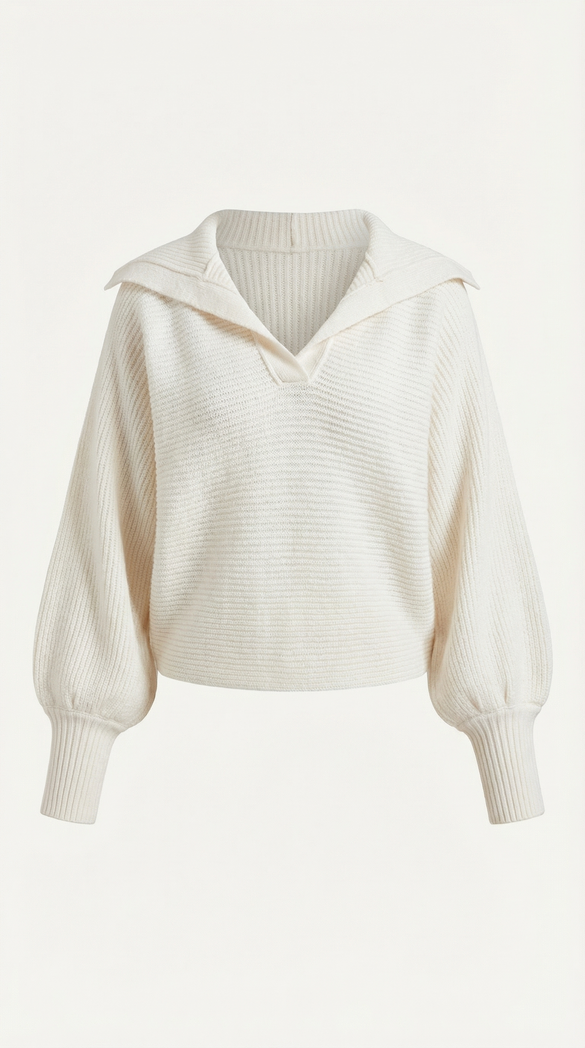 Pullover aus Grobstrick mit offenem Kragen und Ballonärmeln für Damen