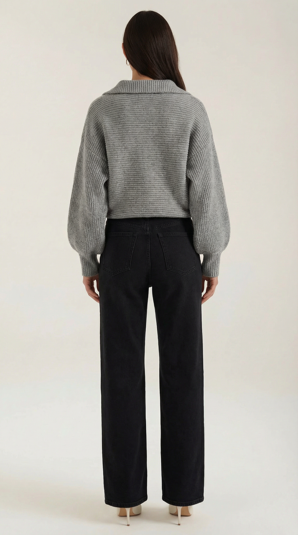 Pullover aus Grobstrick mit offenem Kragen und Ballonärmeln für Damen