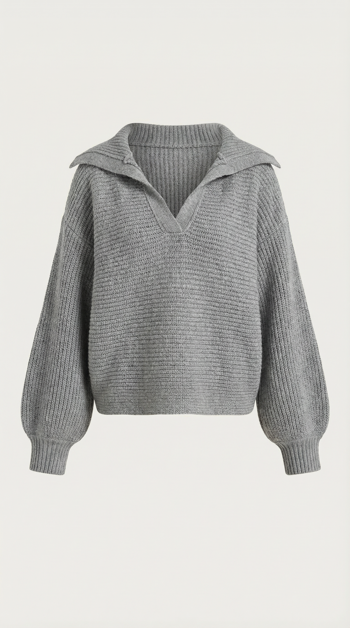 Pullover aus Grobstrick mit offenem Kragen und Ballonärmeln für Damen