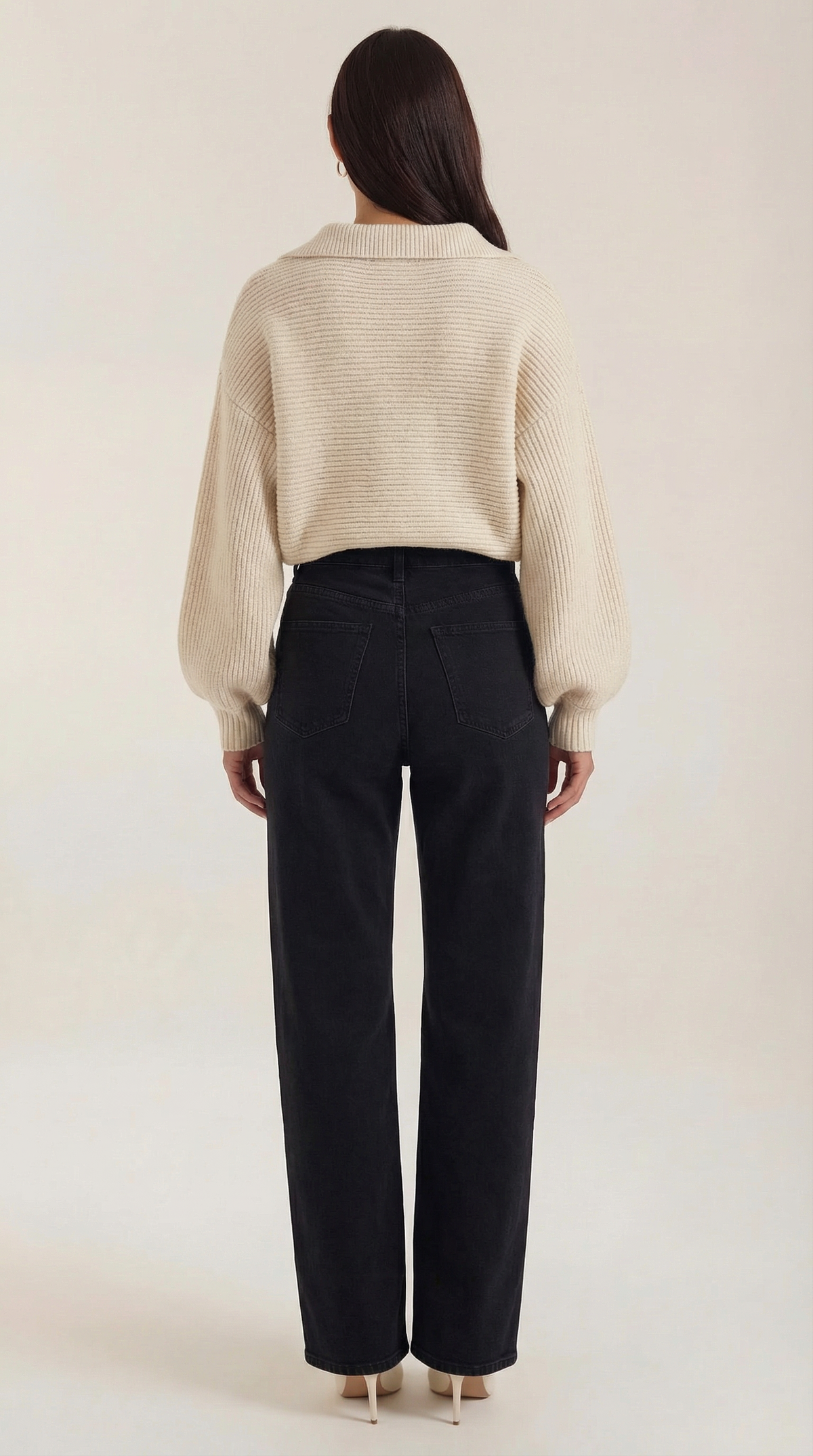 Pullover aus Grobstrick mit offenem Kragen und Ballonärmeln für Damen