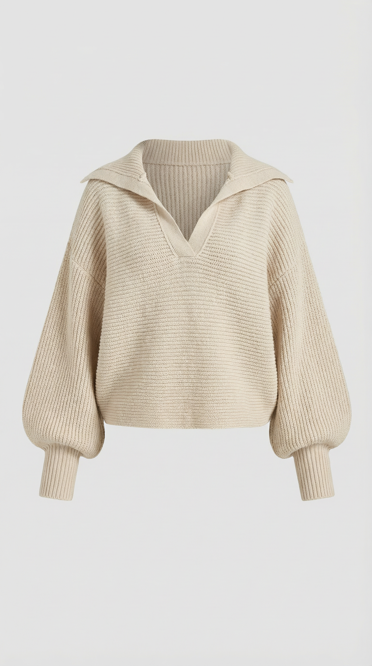 Pullover aus Grobstrick mit offenem Kragen und Ballonärmeln für Damen