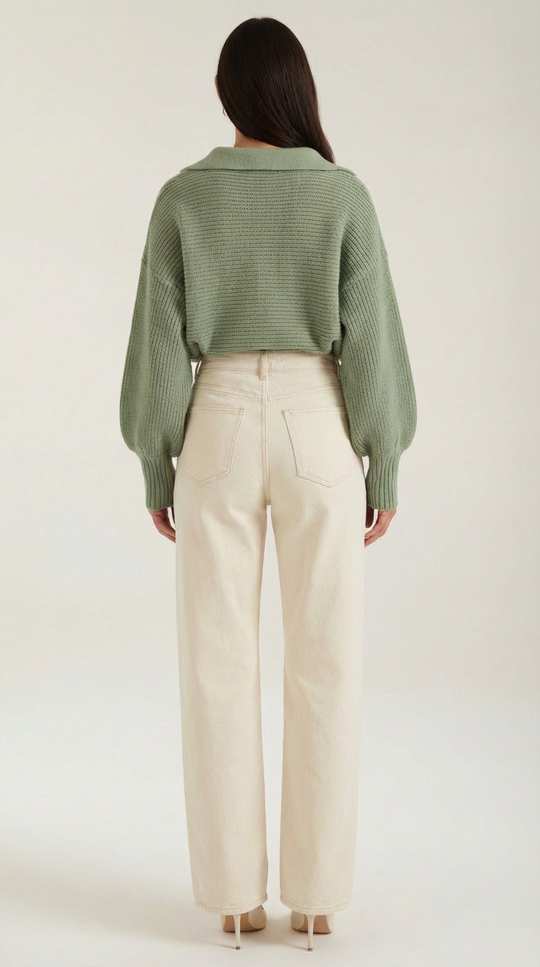 Pullover aus Grobstrick mit offenem Kragen und Ballonärmeln für Damen