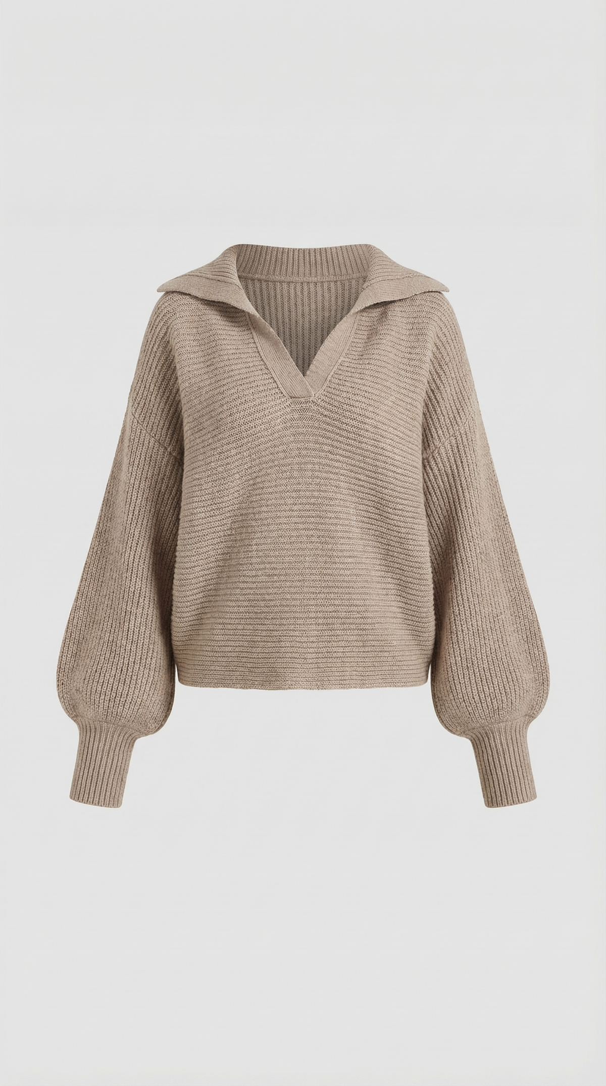 Pullover aus Grobstrick mit offenem Kragen und Ballonärmeln für Damen