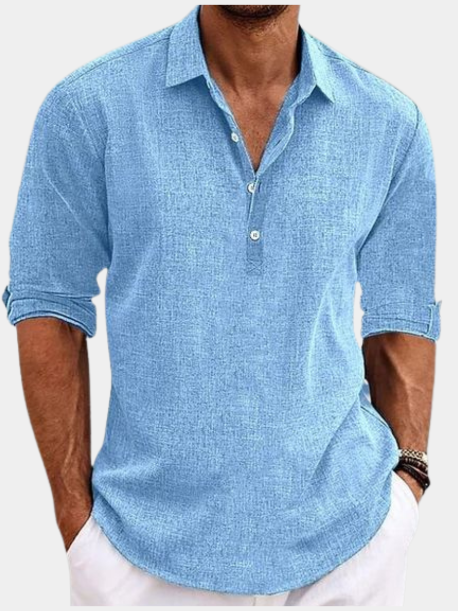 Polo Herren aus Leinen, Langarm mit Hemdkragen für den Sommer