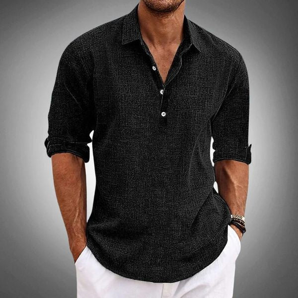 Polo Herren aus Leinen, Langarm mit Hemdkragen für den Sommer