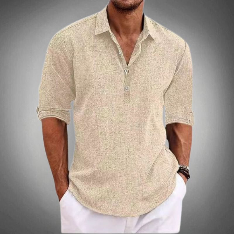 Polo Herren aus Leinen, Langarm mit Hemdkragen für den Sommer