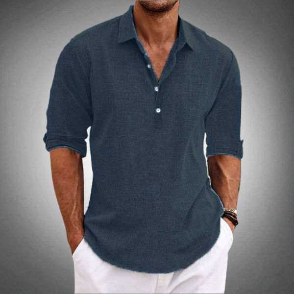 Polo Herren aus Leinen, Langarm mit Hemdkragen für den Sommer