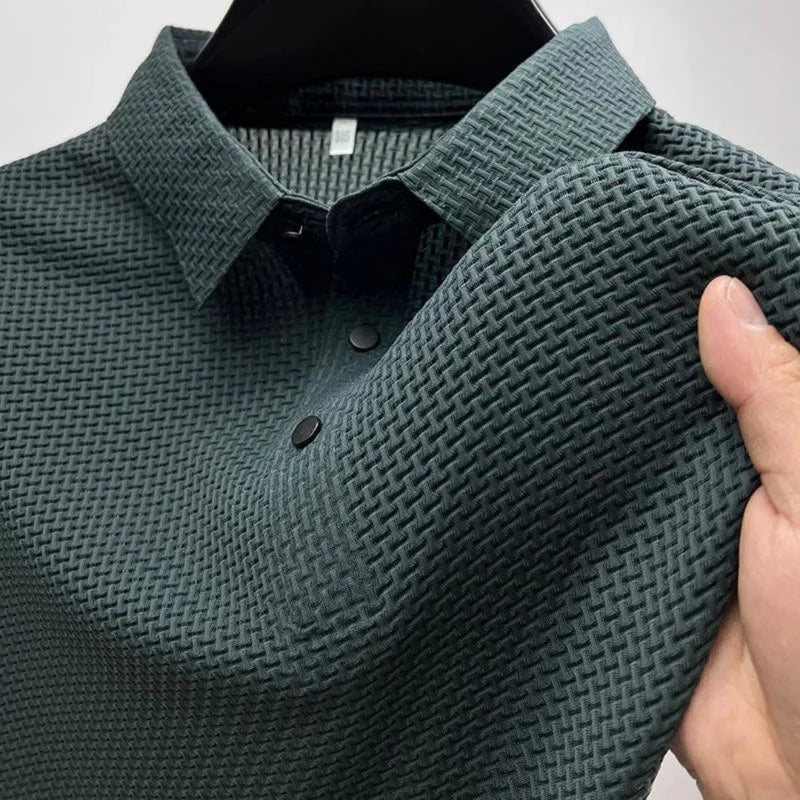 Polo Herren knitterarm, kurzärmlig mit strukturierter Oberfläche