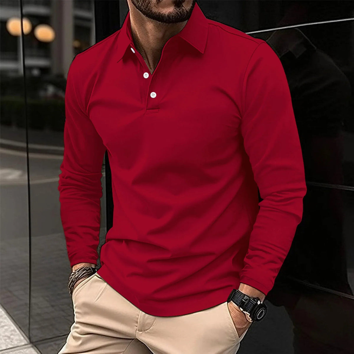 Polo Herren Langarm mit klassischem Kragen, komfortabler Sitz