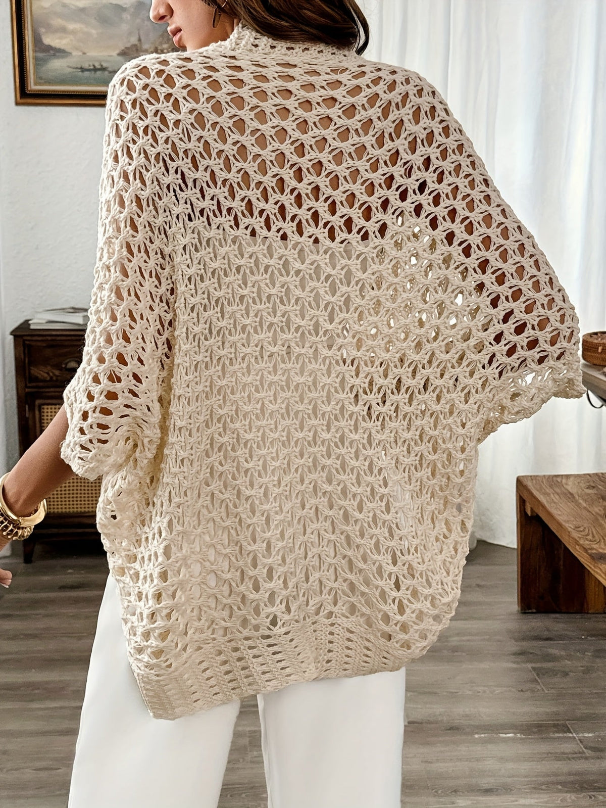 Strickjacke in Offenstrick mit weiten Ärmeln und offener Front
