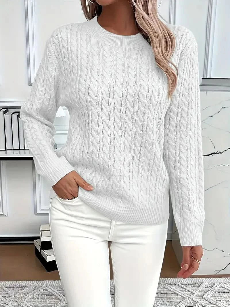 Strickpullover mit Zopfmuster und Rundhalsausschnitt