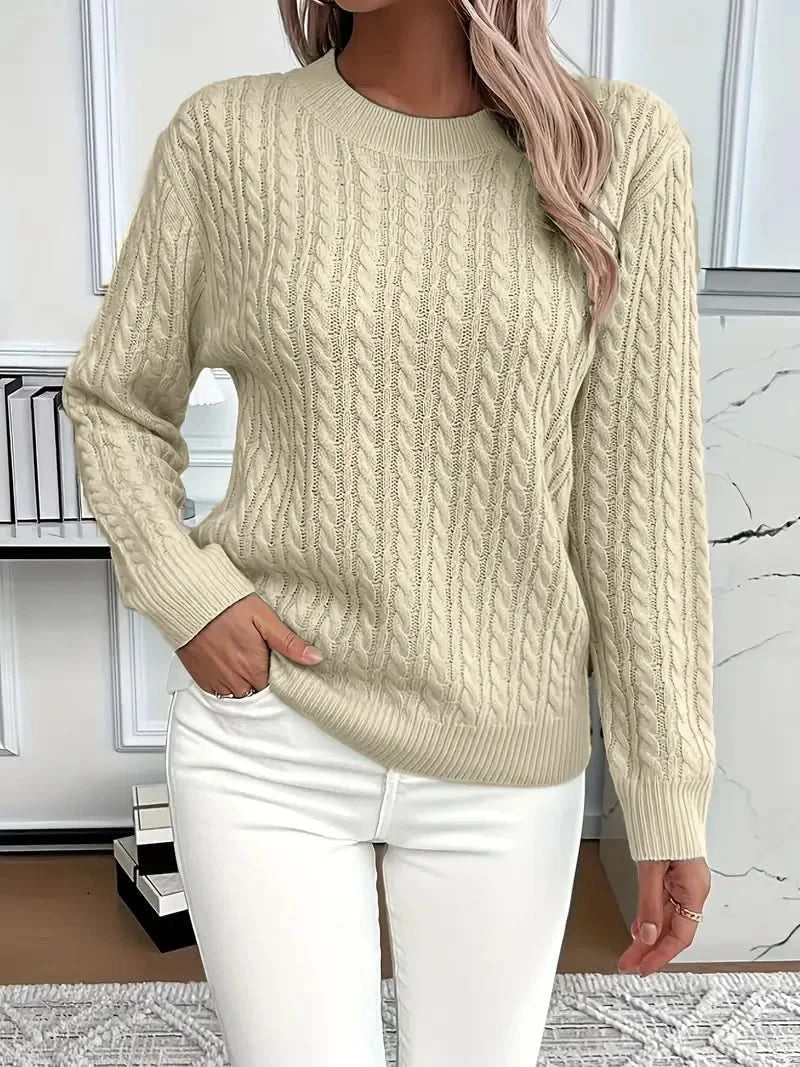 Strickpullover mit Zopfmuster und Rundhalsausschnitt