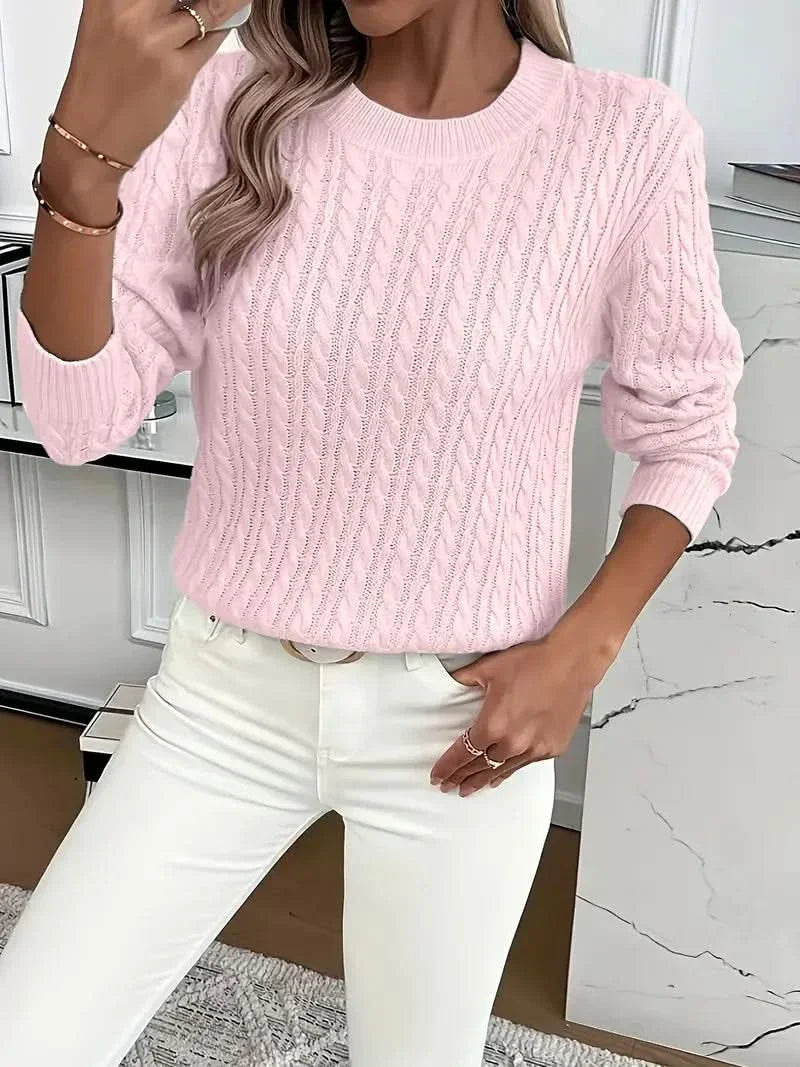 Strickpullover mit Zopfmuster und Rundhalsausschnitt