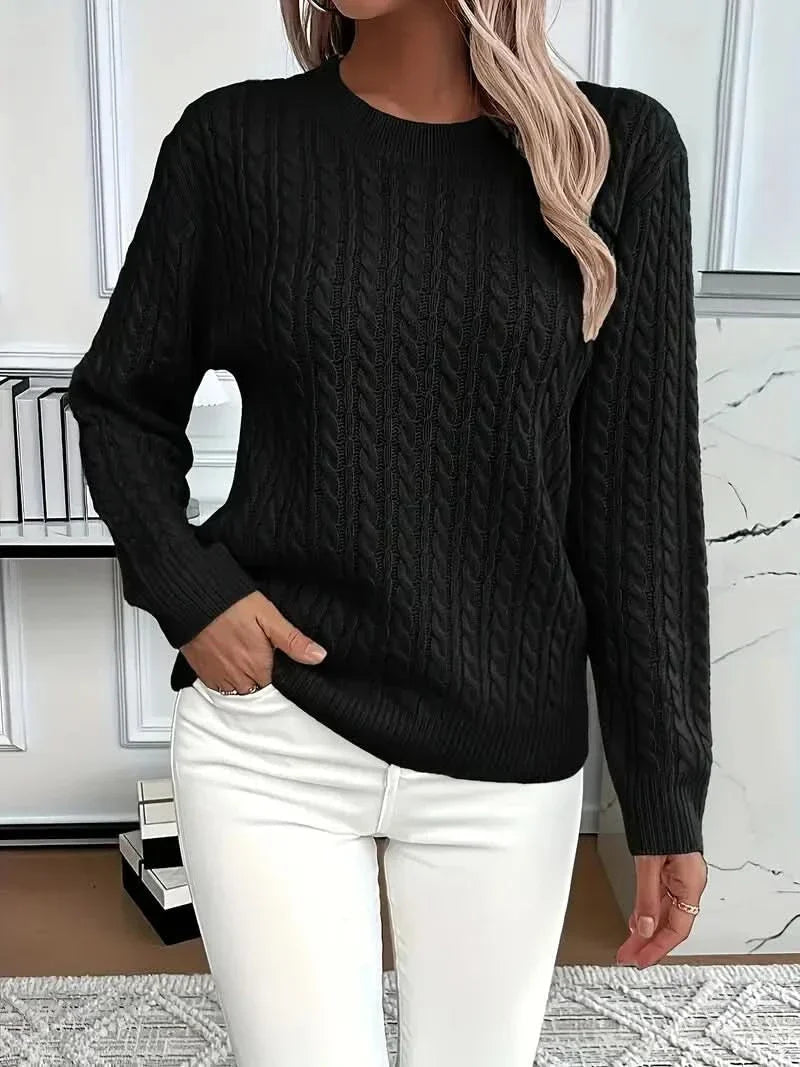 Strickpullover mit Zopfmuster und Rundhalsausschnitt