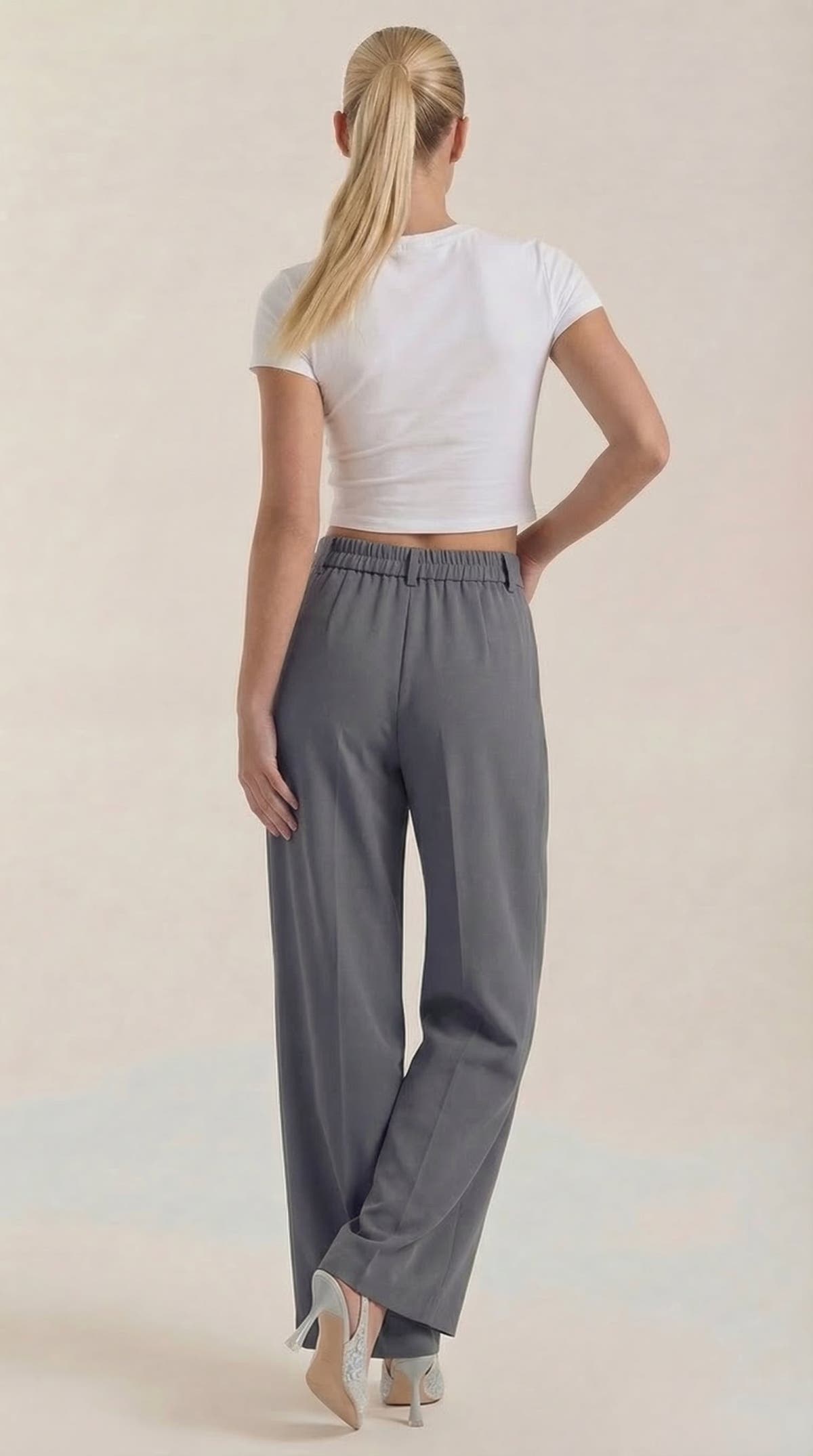 Stoffhose mit hohem Bund, Bundfalten und weitem Bein für Damen