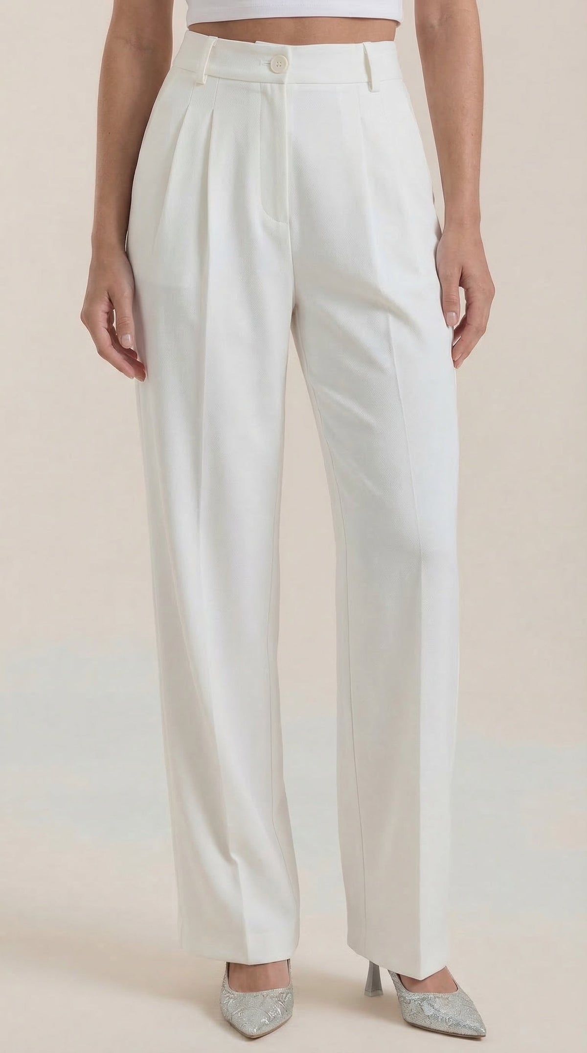 Stoffhose mit hohem Bund, Bundfalten und weitem Bein für Damen