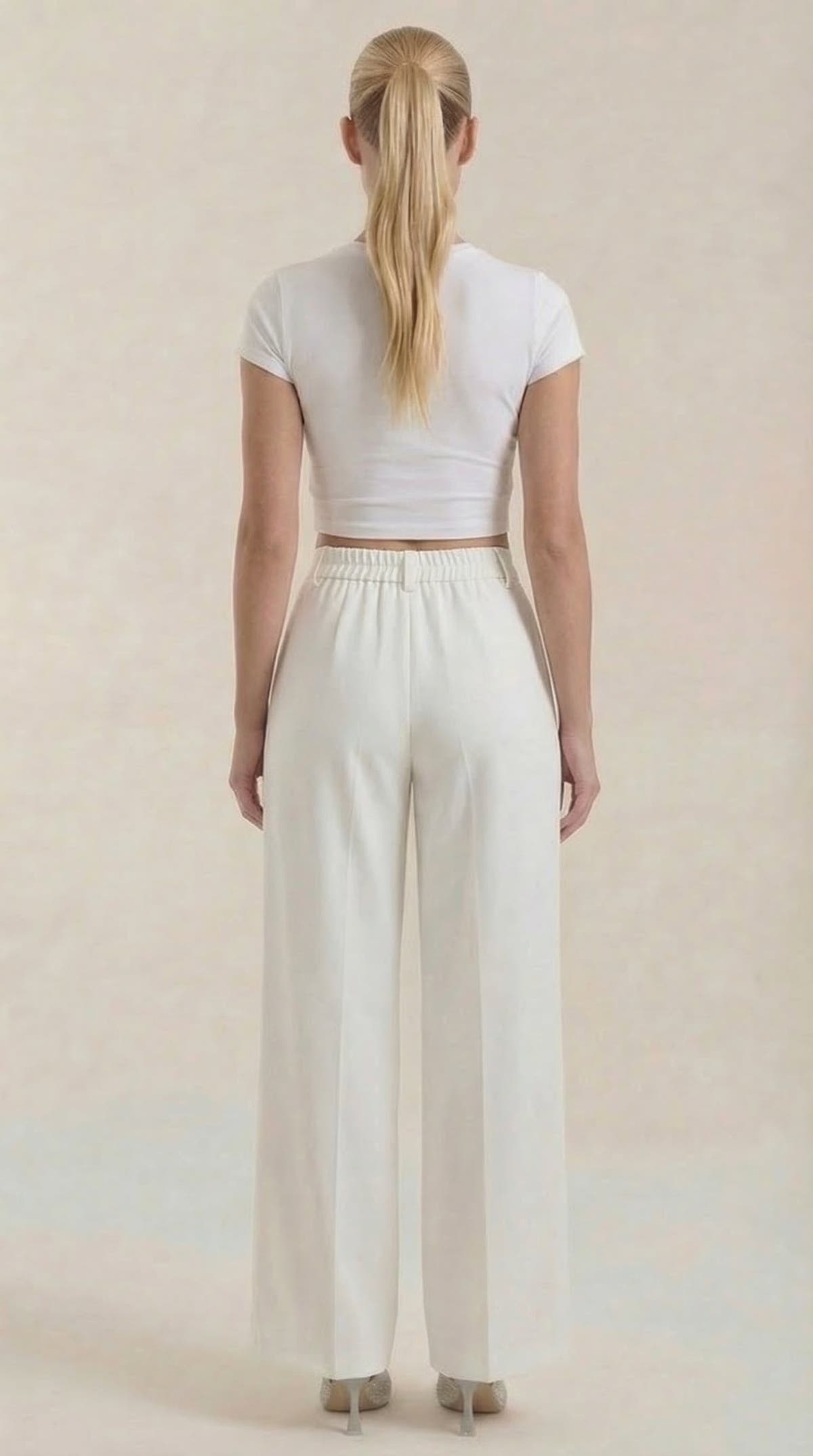 Stoffhose mit hohem Bund, Bundfalten und weitem Bein für Damen
