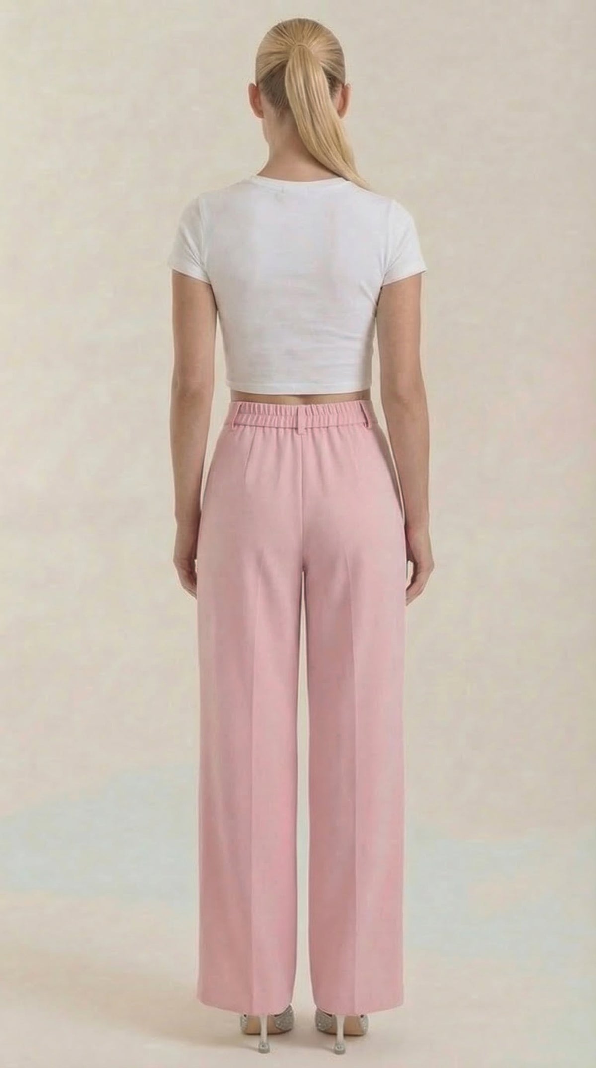 Stoffhose mit hohem Bund, Bundfalten und weitem Bein für Damen