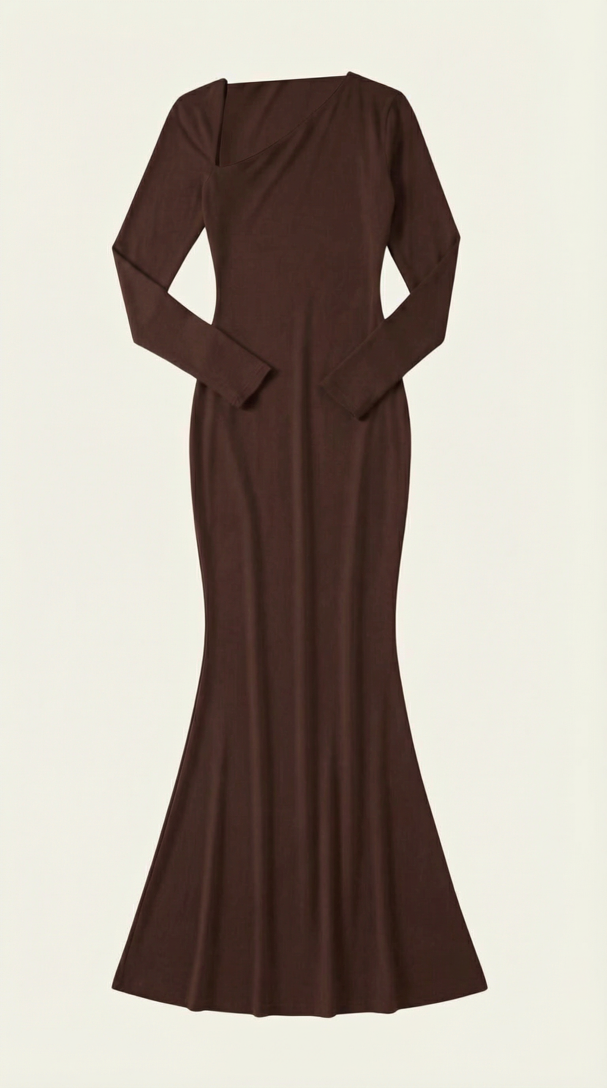 Langes Kleid mit asymmetrischem Ausschnitt und langen Ärmeln für Damen