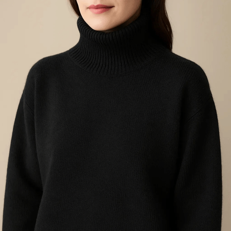 Rollkragenpullover Damen aus weichem Strick, Oversize und hüftlang