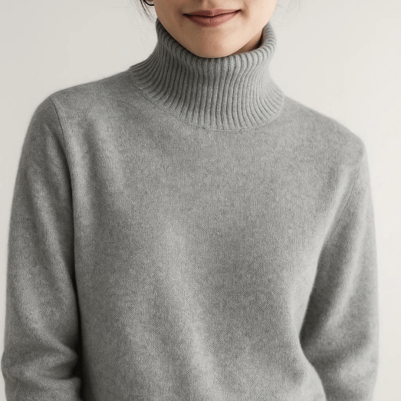 Rollkragenpullover Damen aus weichem Strick, Oversize und hüftlang