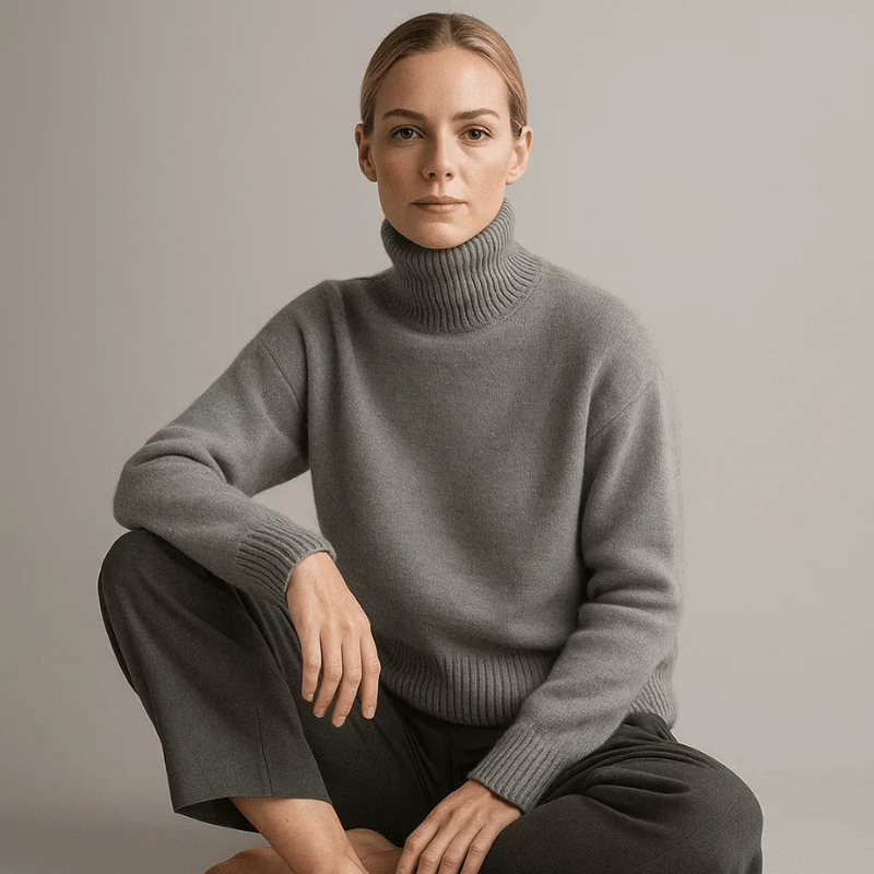 Rollkragenpullover Damen aus weichem Strick, Oversize und hüftlang