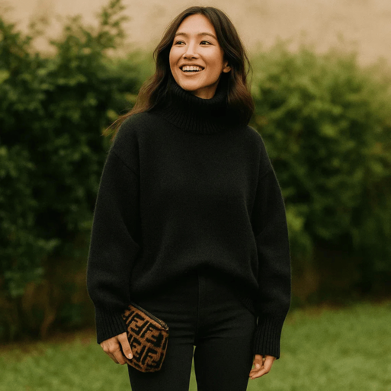 Rollkragenpullover Damen aus weichem Strick, Oversize und hüftlang