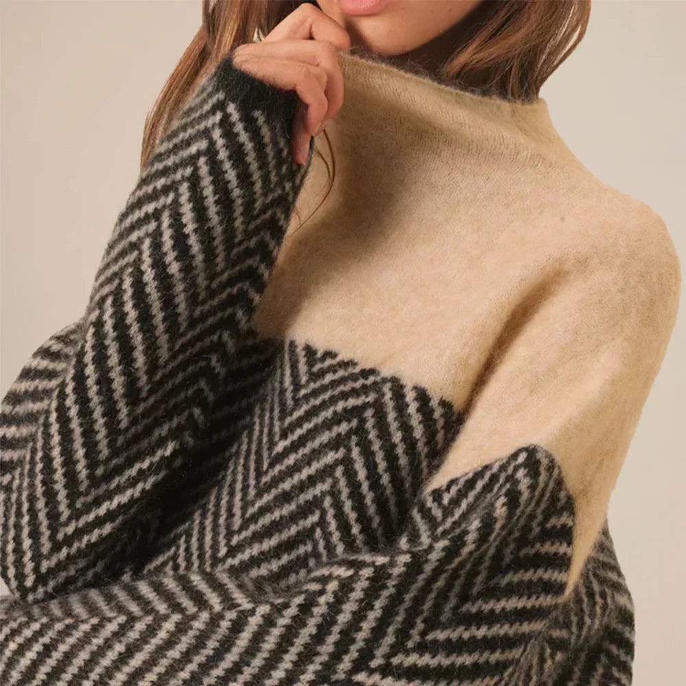 Rollkragenpullover Damen aus Wolle, warm und locker geschnitten