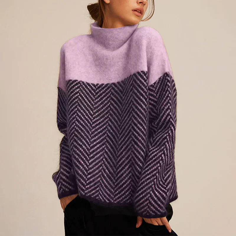 Rollkragenpullover Damen aus Wolle, warm und locker geschnitten