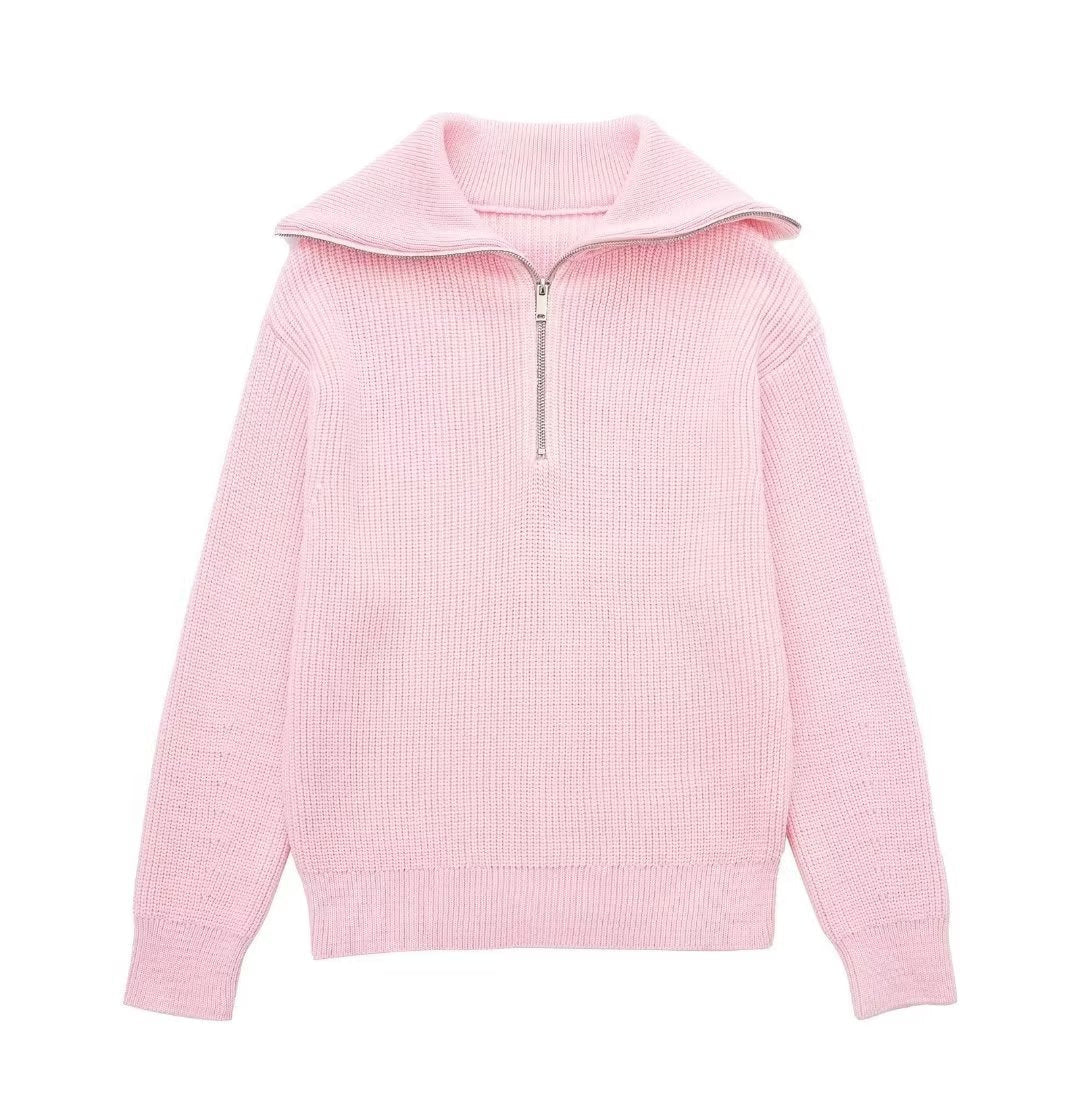 Rollkragenpullover Damen in Strick mit kurzem Reissverschluss