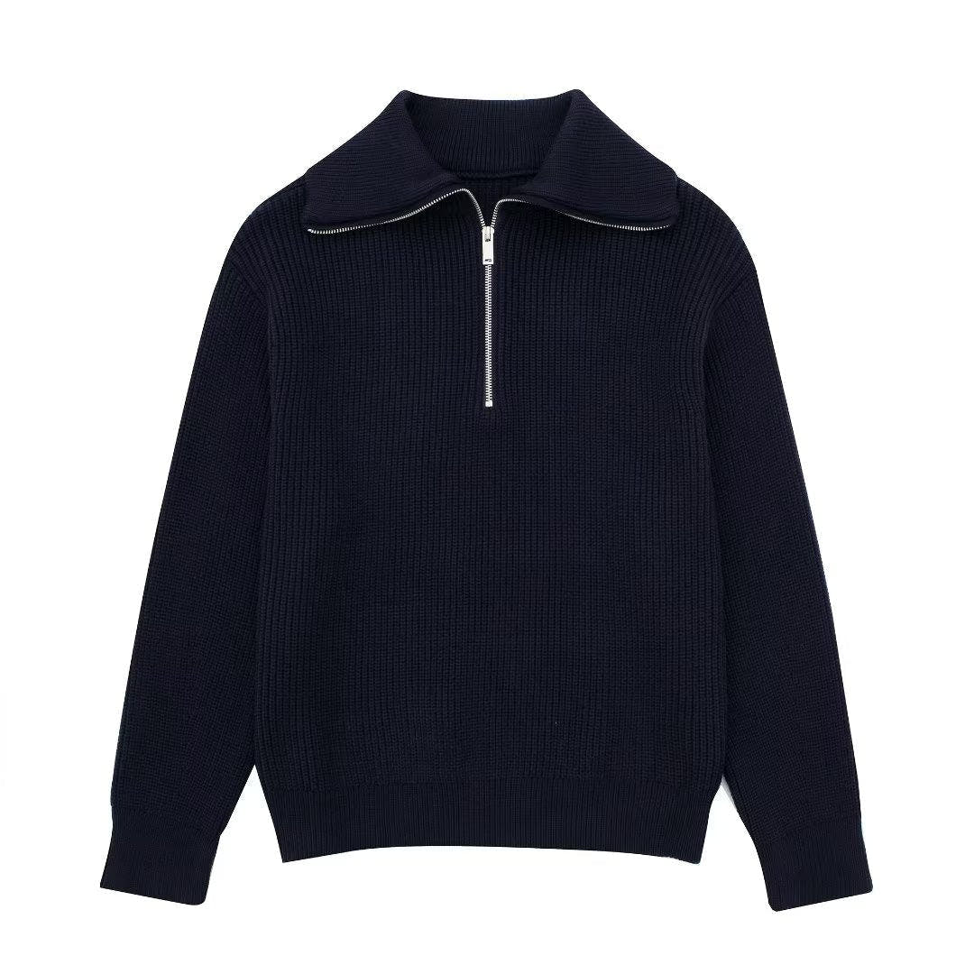 Rollkragenpullover Damen in Strick mit kurzem Reissverschluss