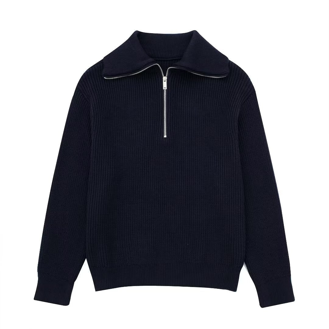 Rollkragenpullover Damen in Strick mit kurzem Reissverschluss