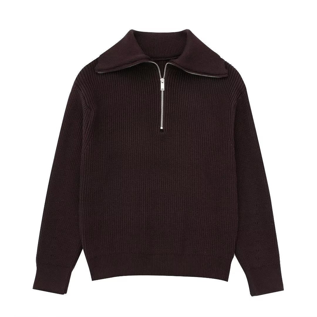 Rollkragenpullover Damen in Strick mit kurzem Reissverschluss