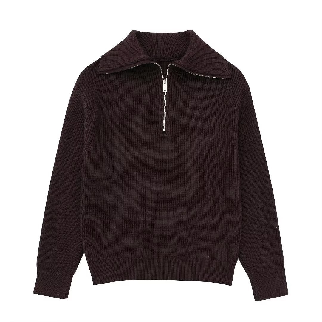Rollkragenpullover Damen in Strick mit kurzem Reissverschluss