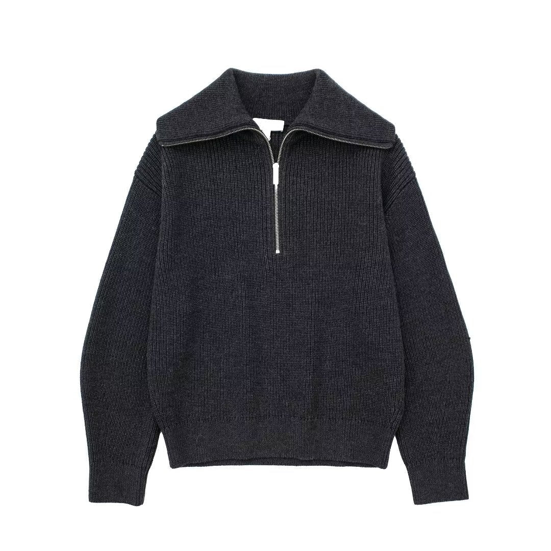 Rollkragenpullover Damen in Strick mit kurzem Reissverschluss