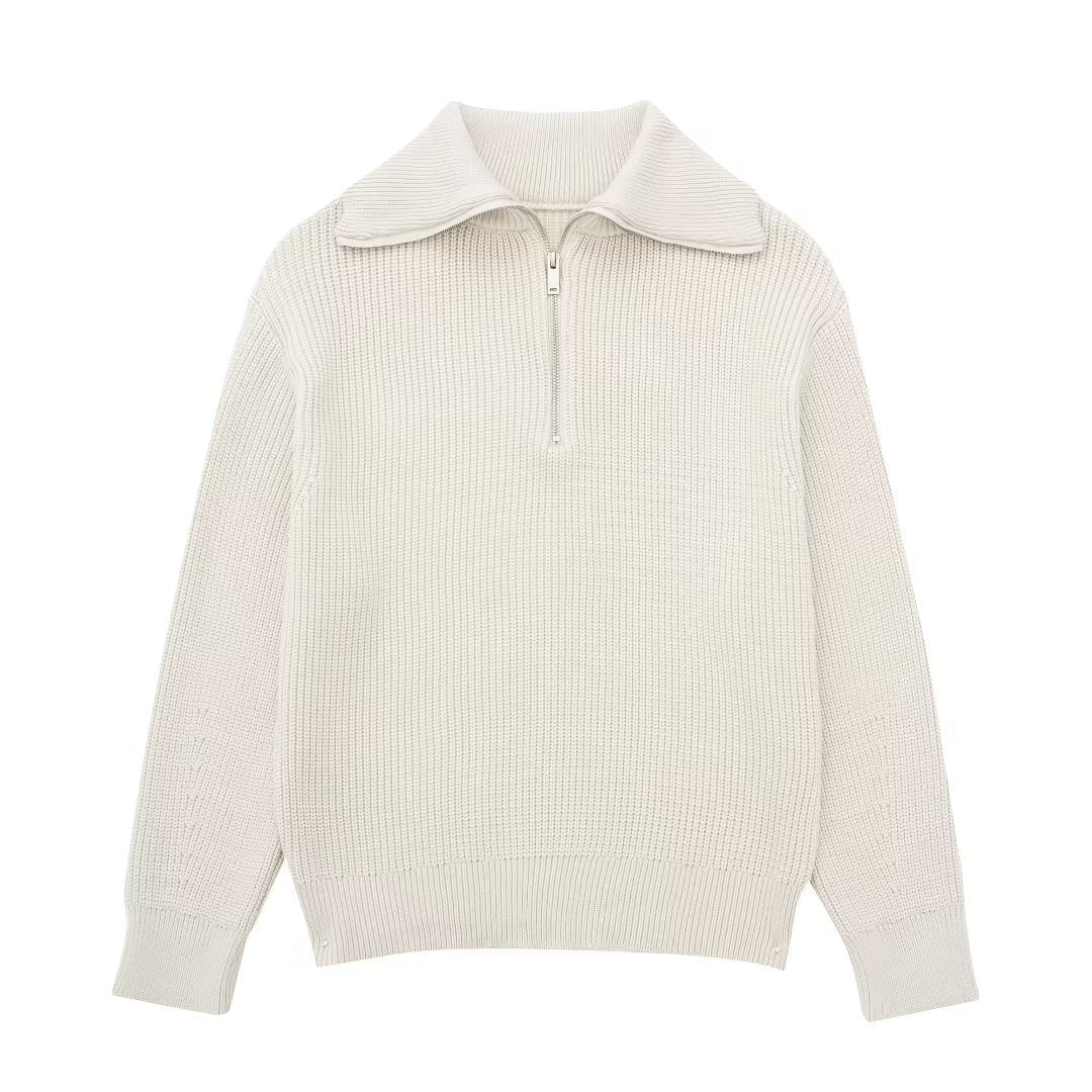 Rollkragenpullover Damen in Strick mit kurzem Reissverschluss