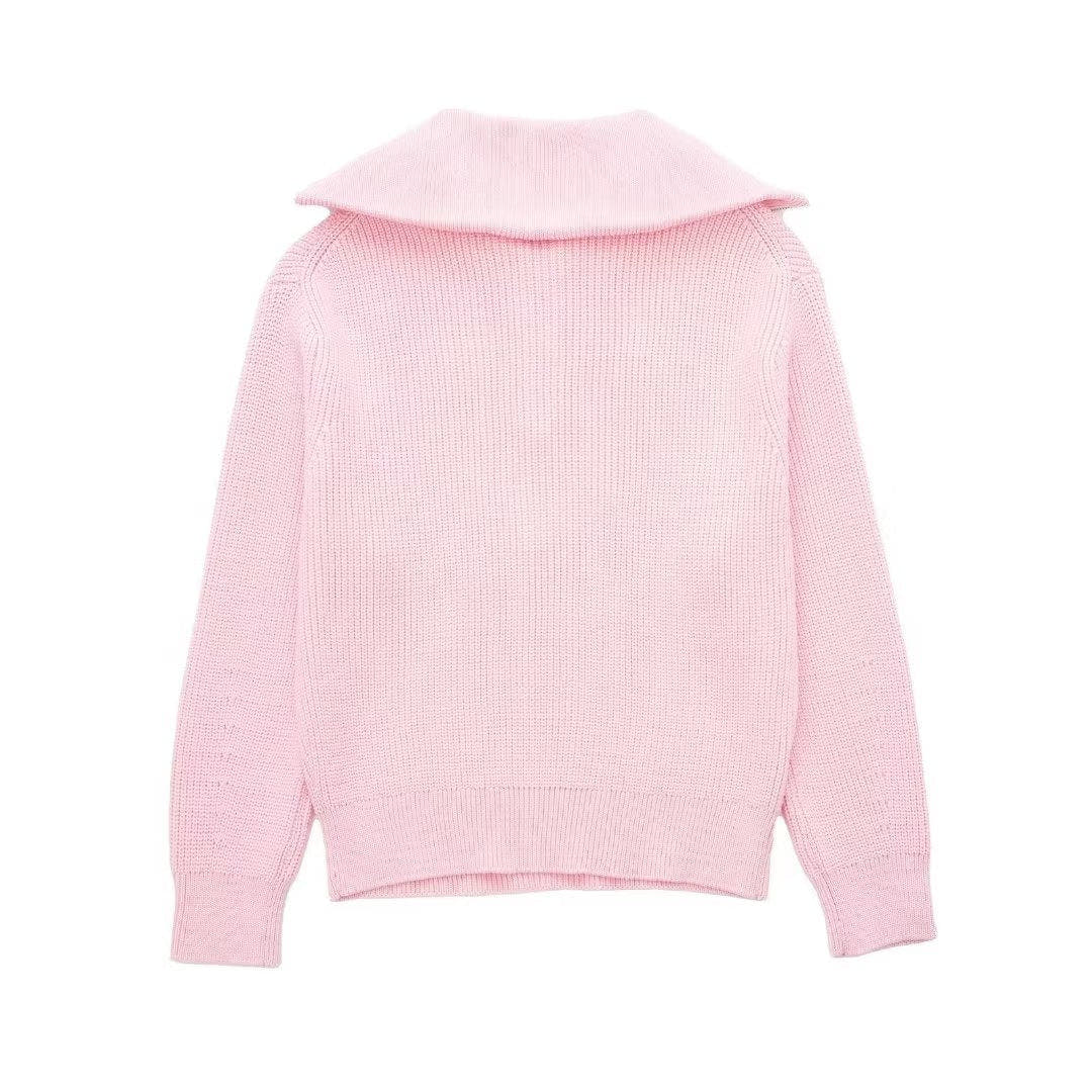 Rollkragenpullover Damen in Strick mit kurzem Reissverschluss
