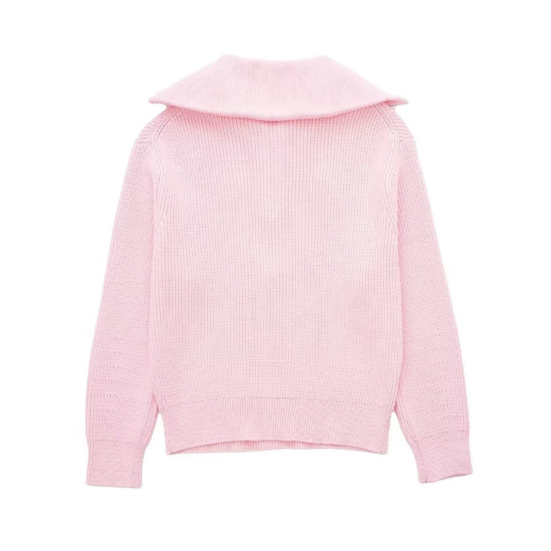 Rollkragenpullover Damen in Strick mit kurzem Reissverschluss