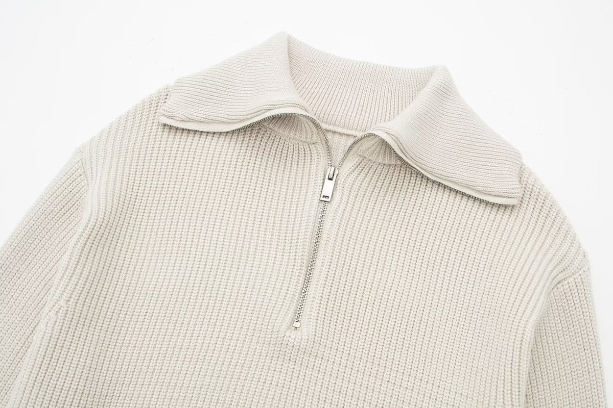 Rollkragenpullover Damen in Strick mit kurzem Reissverschluss