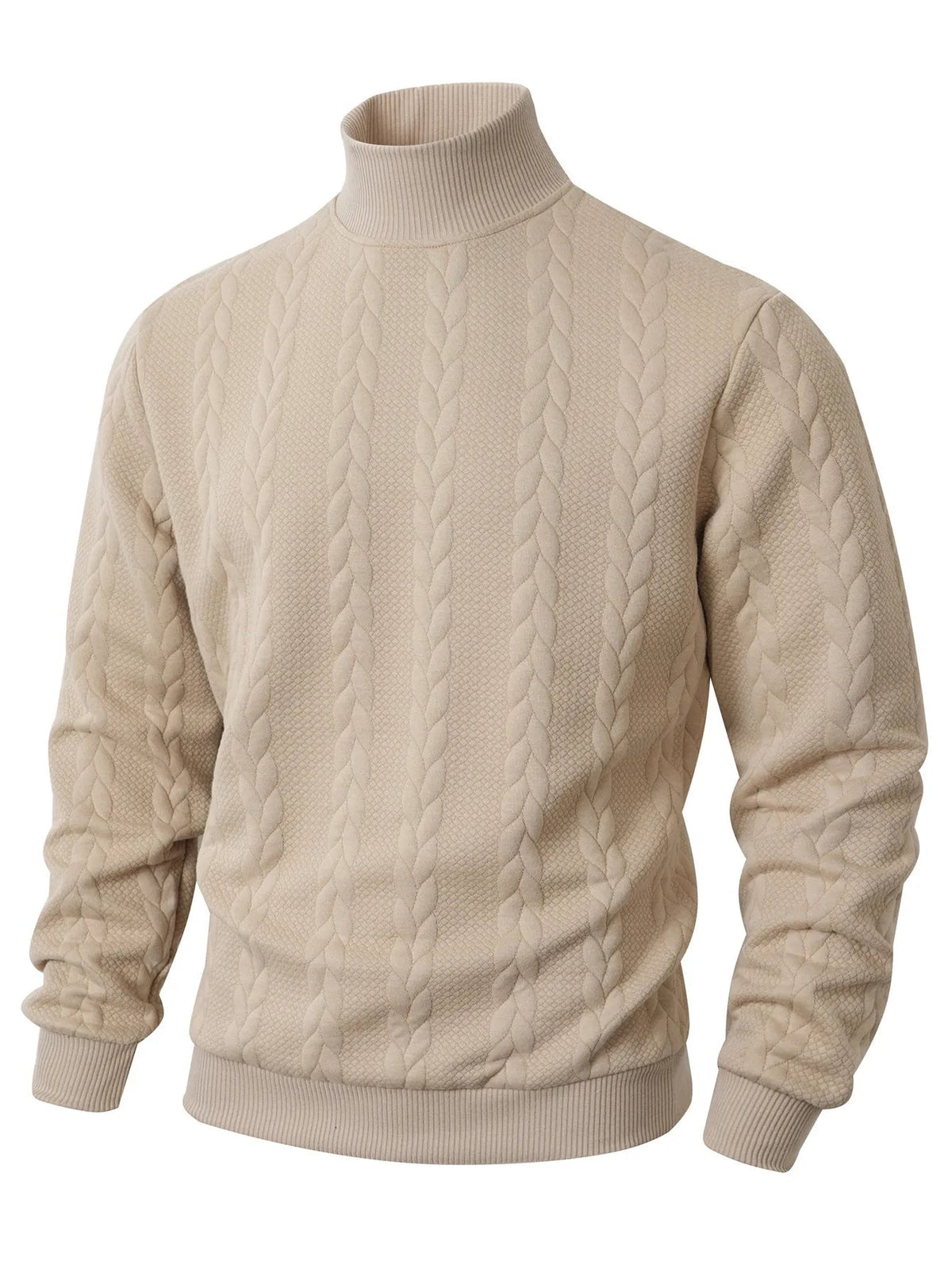 Rollkragenpullover Herren mit Zopfmuster, gerader Schnitt