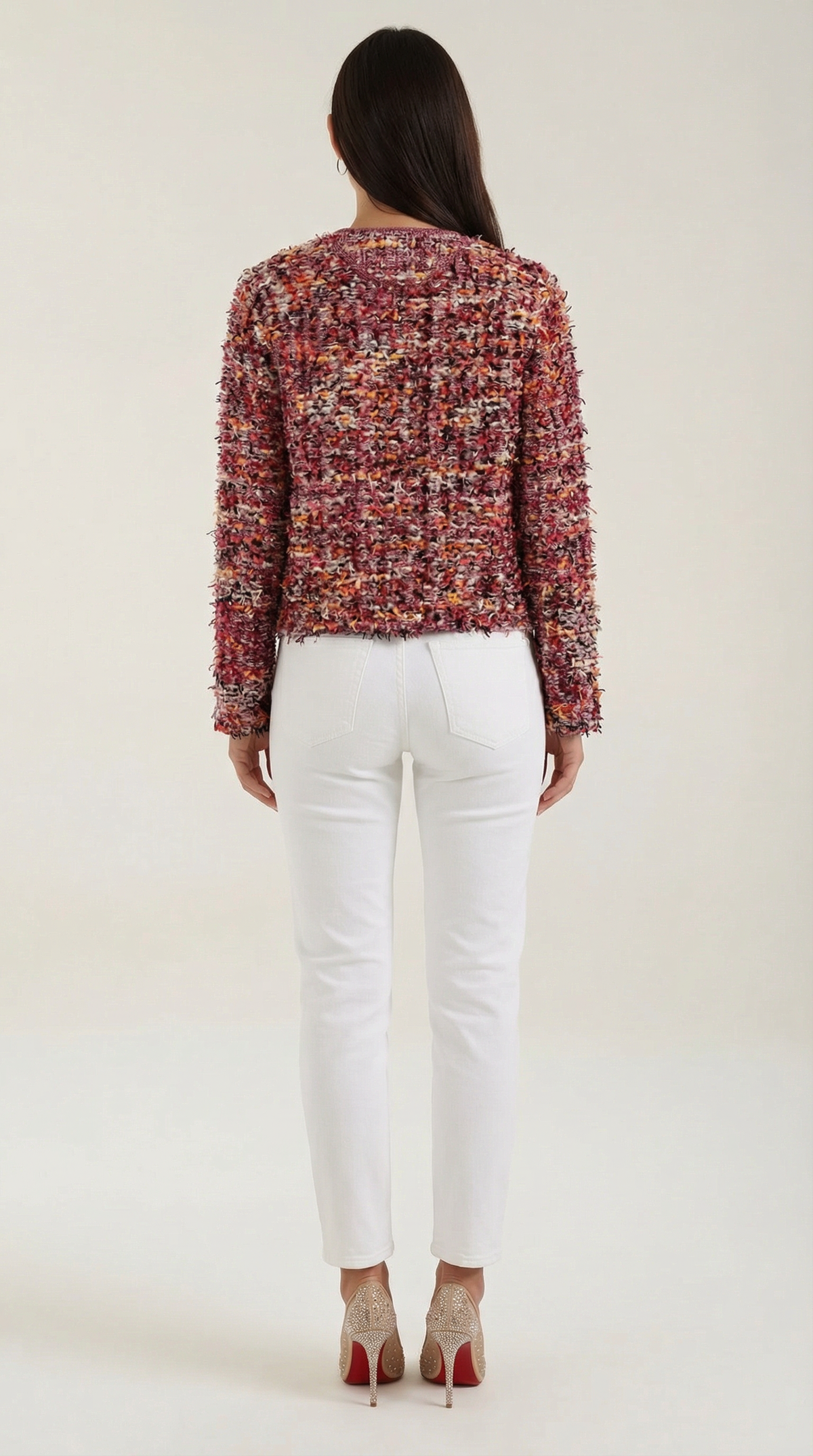 Kurze Strickjacke in Bouclé-Optik mit goldfarbenen Knöpfen für Damen