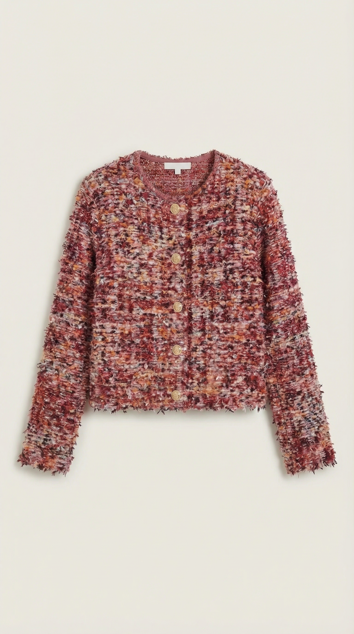 Kurze Strickjacke in Bouclé-Optik mit goldfarbenen Knöpfen für Damen