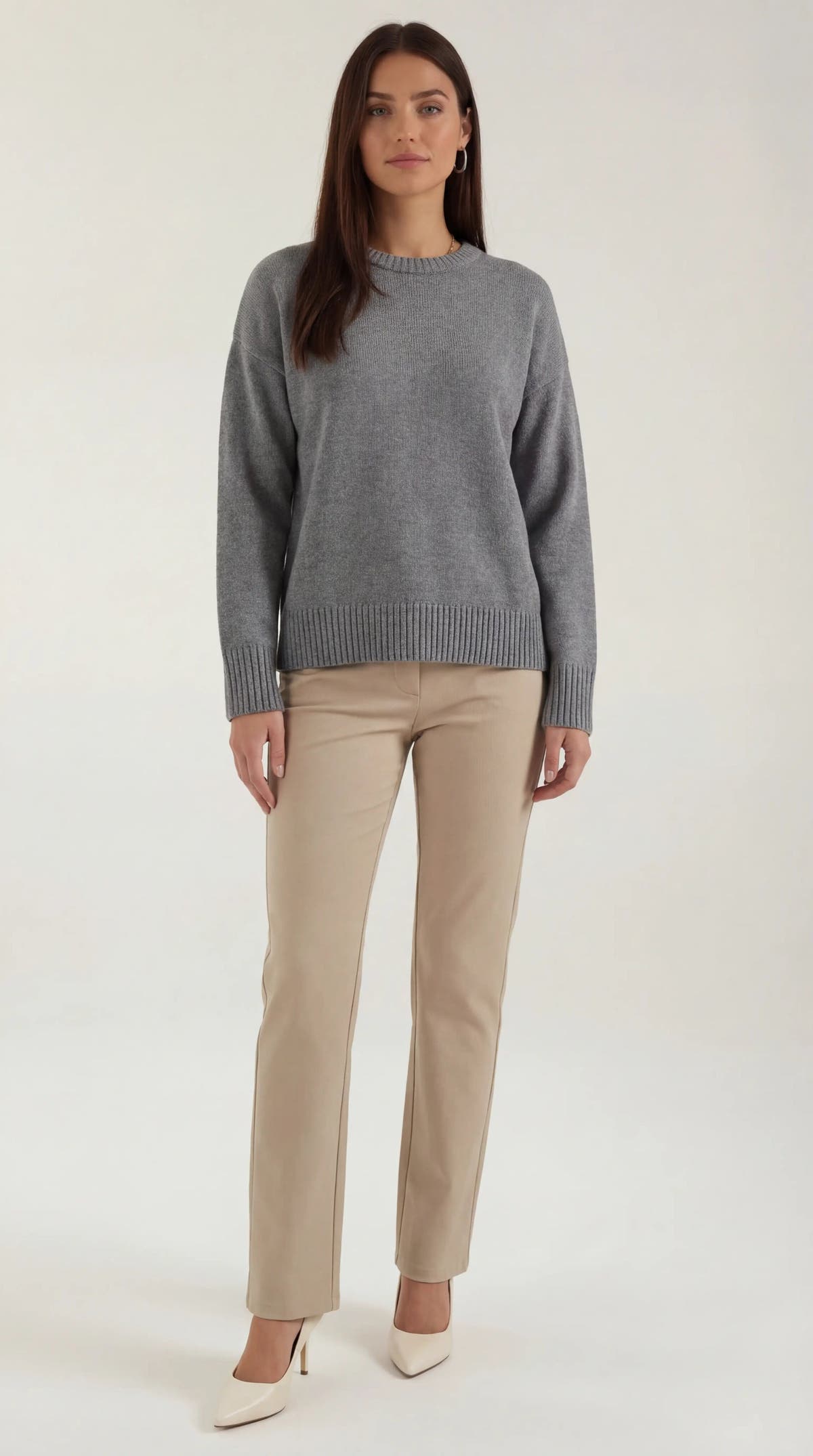 Pullover im Oversize-Schnitt mit Rippenabschlüssen für Damen - Grau