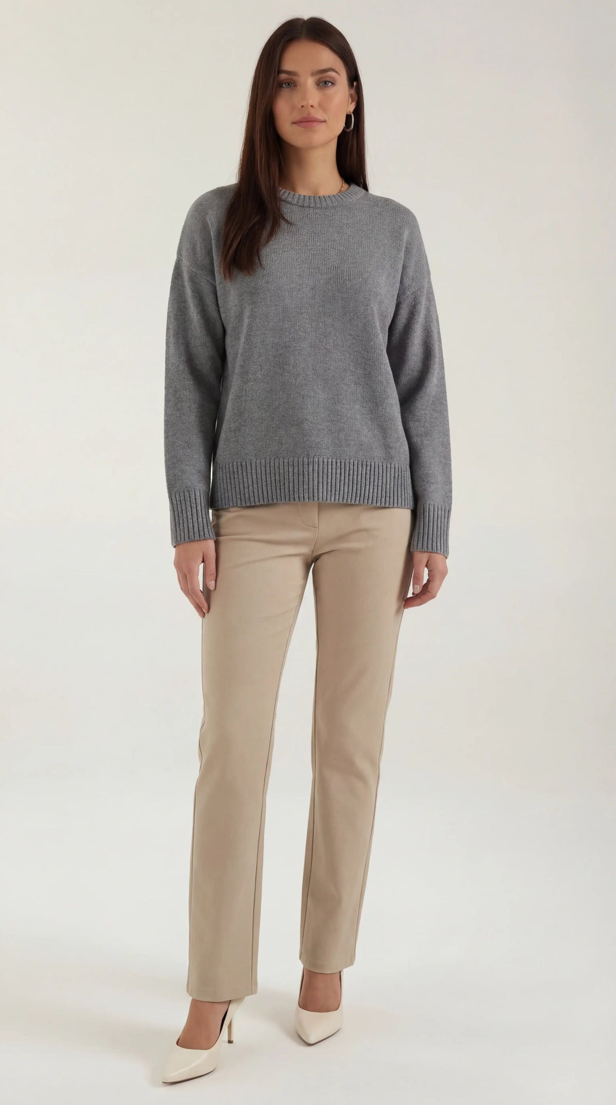 Pullover im Oversize-Schnitt mit Rippenabschlüssen für Damen - Grau