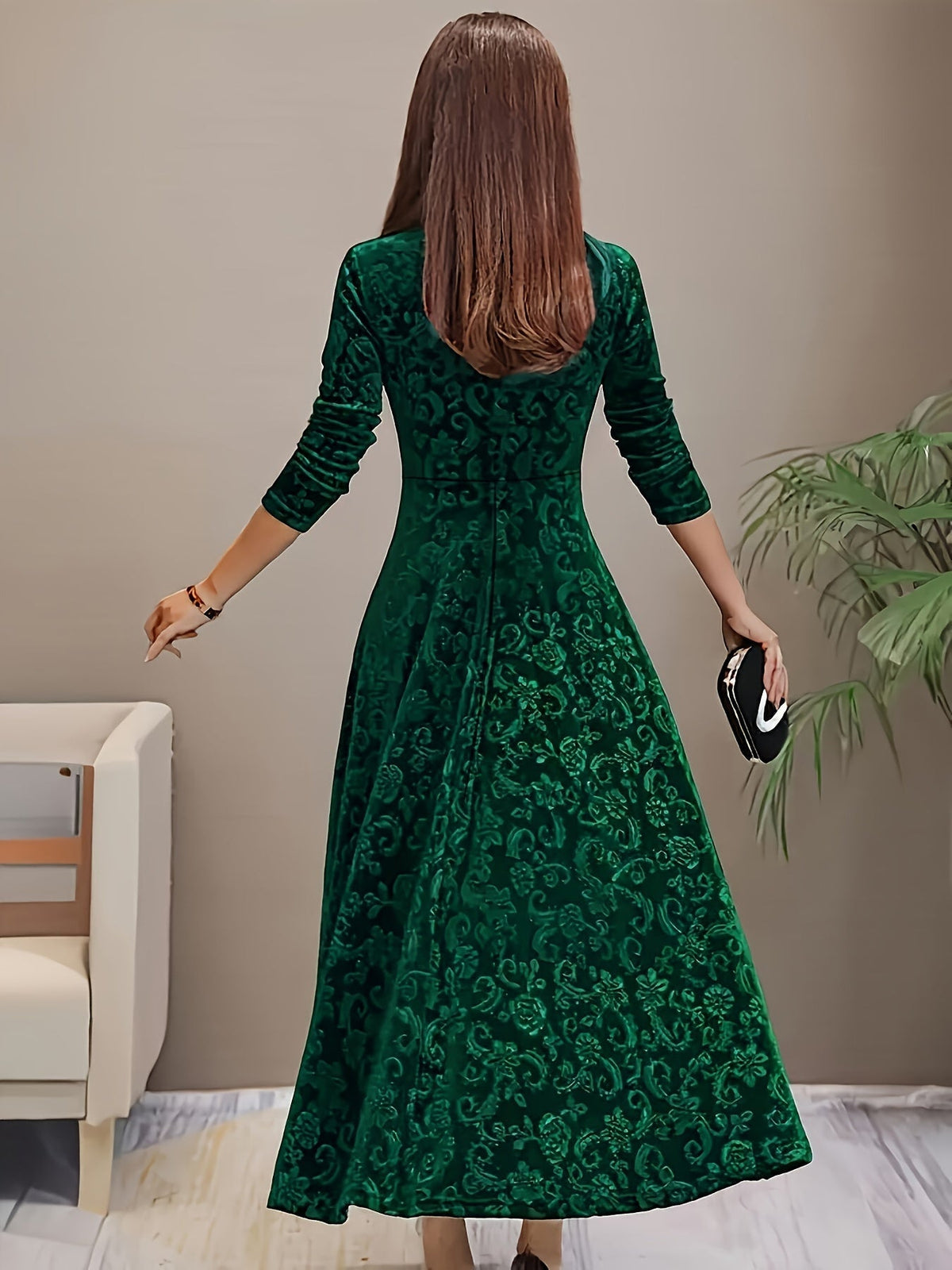 Samtkleid Damen tailliert und festlich mit Blumenmuster