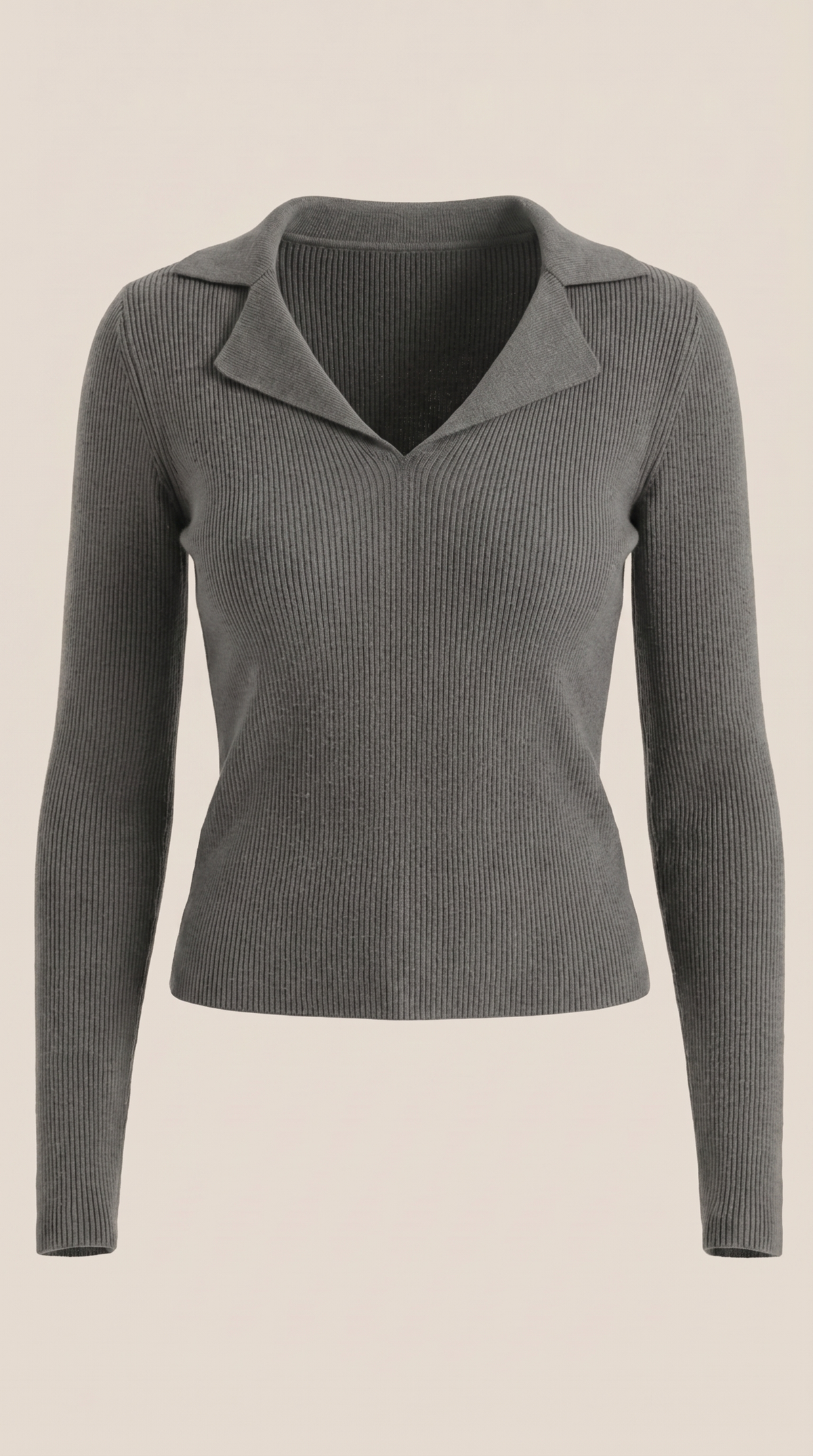 Pullover mit V-Ausschnitt, Kragen und Rippstruktur für Damen