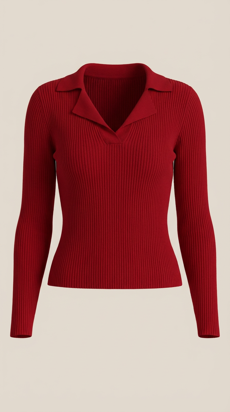 Pullover mit V-Ausschnitt, Kragen und Rippstruktur für Damen